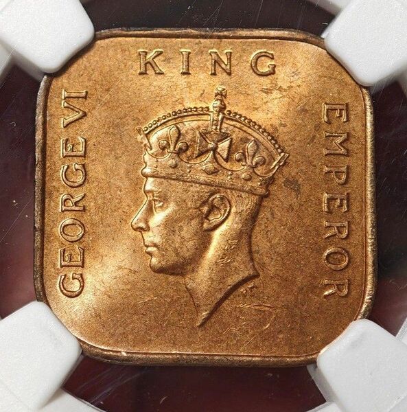 【MS62RB】NGC 1940 イギリス英領マラヤ 1セント 銅貨 ジョージ6世 高鑑定