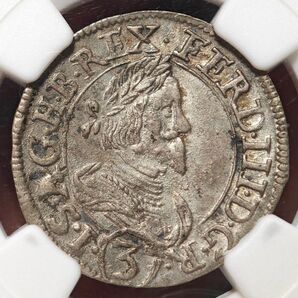 【AU55 6番目トップ】NGC1637オーストリア神聖ローマ 3クロイツァー銀貨 フェルディナント3世 海外オークションより安い