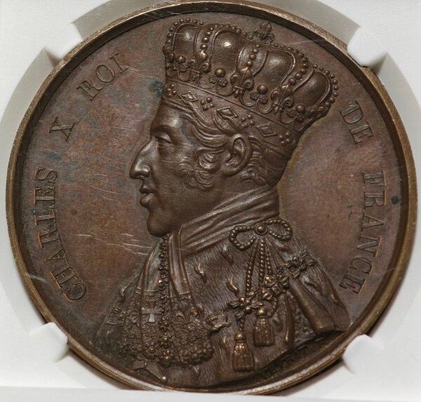 【MS62BN】NGC 1828 フランス ブルボン朝最後国王 シャルル10世戴冠式1825年5月29日記念42ミリ銅メダル