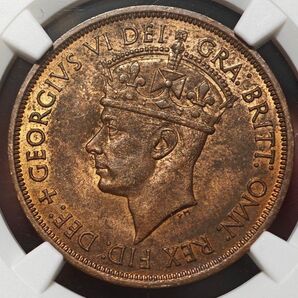 【MS63RB】NGC 1945 イギリス英領ジェーシー島 1/12シーリング ジョージ6世 銅貨 高鑑定