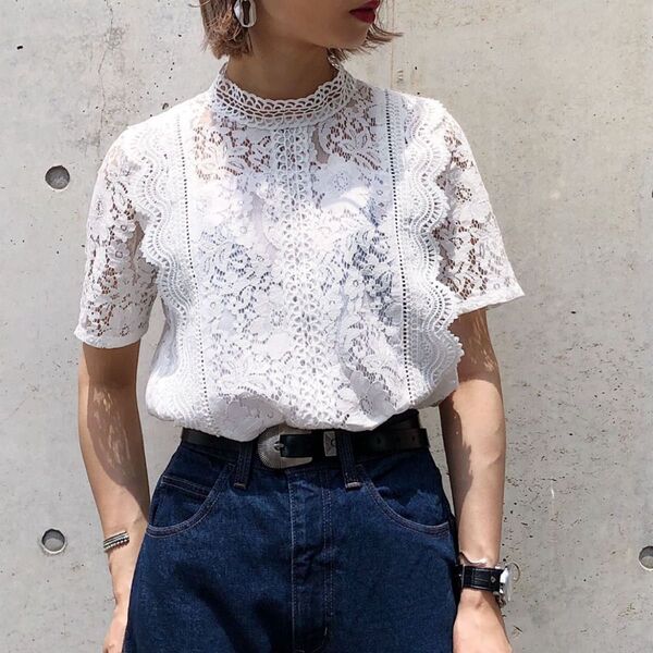 PAGEBOY レースハイネックブラウス