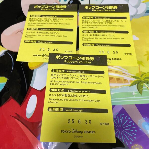 ディズニーランド ディズニーシー ポップコーン引換券 3枚 ディズニー