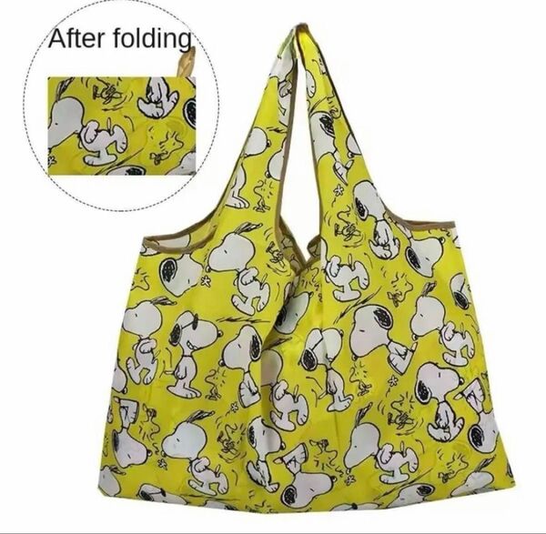 【新品未使用】大容量 エコバッグ SNOOPY スヌーピー マイバッグ 黄色 コンパクト 折りたたみ 手提げ袋 買い物袋 軽量