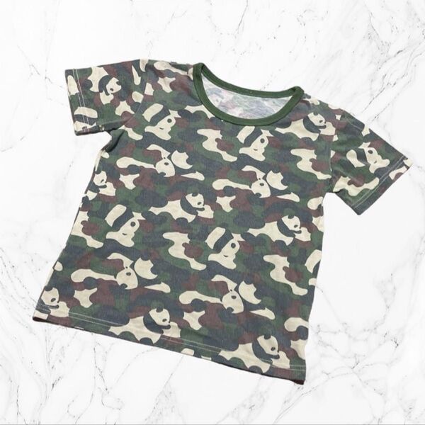 キッズ 子供服 Tシャツ カットソー 半袖 140cm 迷彩 パンダ