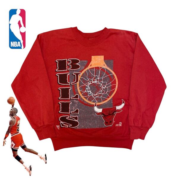 【ヴィンテージ】90s GARAN USA製 NBA シカゴ・ブルズ 薄手 スウェット 赤 Lサイズ