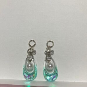 ☆296 淡いグリーン パール フックピアス/ノンホールピアス