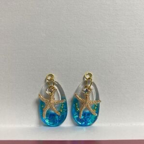 ☆297 ヒトデ ジルコニア ブルー系 フックピアス/ノンホールピアス