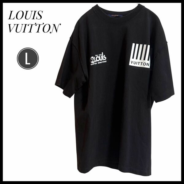 Tシャツ 半袖Tシャツ ルイヴィトン LOUISVUITTON ブラック メンズ L 半袖 カラーブロック コットンTシャツ