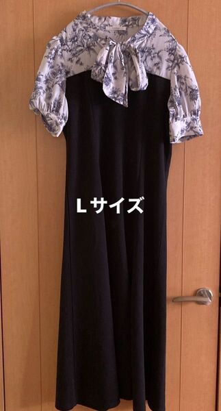 半袖パフスリーブロングワンピース Lサイズ