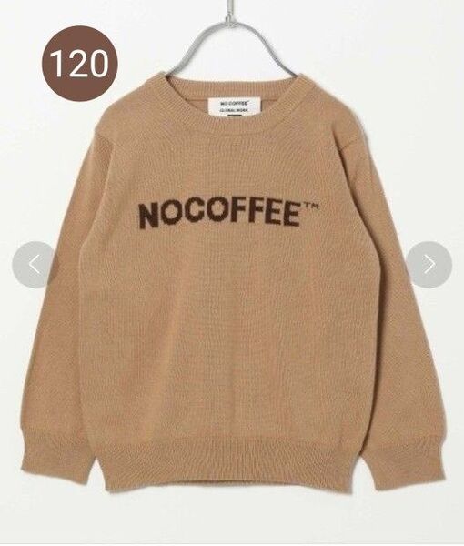 【NO COFFEE×GLOBAL WORK】キッズL ノーコーヒーニット 薄手ニット ベージュ 長袖 クルーネック セーター