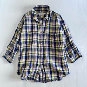 Spic&Span フレンチリネン100% チェック シャツ 長袖 マドラス