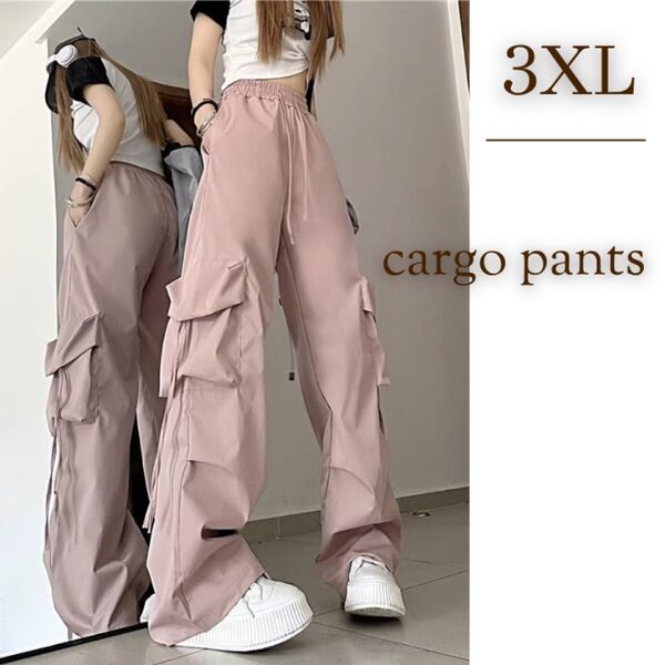 カーゴパンツ ピンク レディース ワイドパンツ カジュアル ストリート ダンス 美脚 3XL