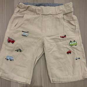 クレードスコープ ハーフパンツ 90cm ベージュ 乗り物刺繍