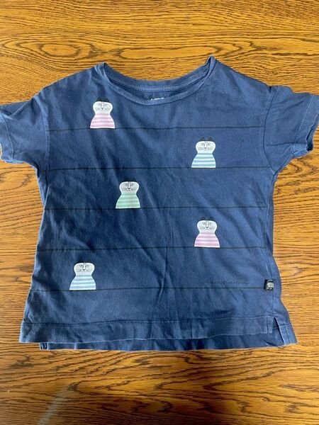 子供服 Tシャツ ネイビー 120cm 猫柄