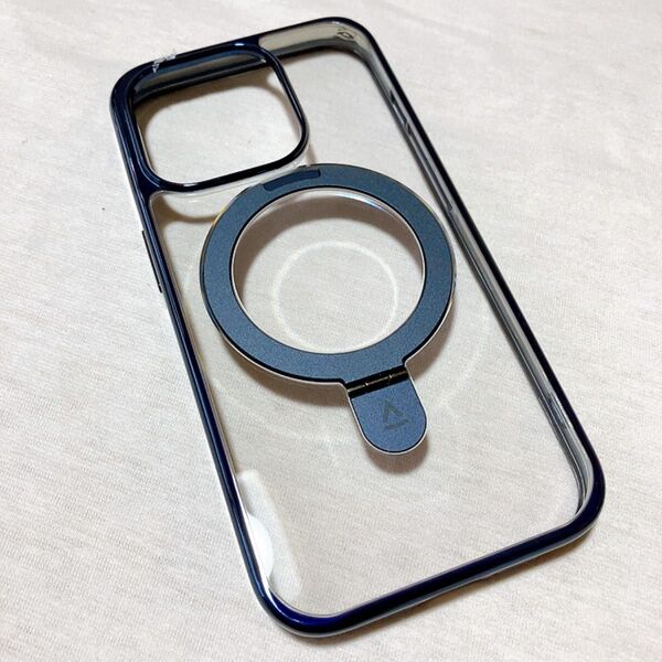 iPhone 15 Pro ケース チタニウム リング付きMagsafe対応 ブルー