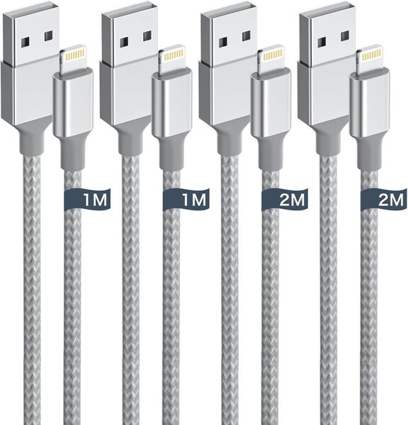 iphone 充電ケーブル【1M/2M 各2本】ライトニングケーブル 最大2.4A急速充電 ナイロン編み 断線防止 超高耐久