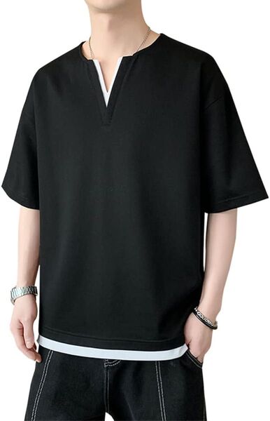 Tシャツ 夏服 メンズ 半袖tシャツ カジュアル Vネック無地 大きい 軽い 柔らかい シルエット おしゃれ ゆったり 2XL