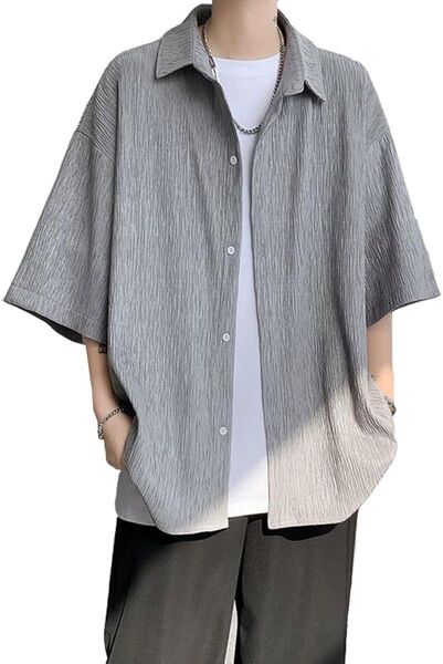 シャツ メンズ 夏服 五分袖 半袖 大きいサイズ 無地 カジュアル 柔らかい 軽い 薄手 ゆったり メンズ tシャツ ワイシャツ