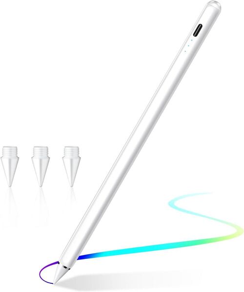 iPad専用タッチペン iPadペン タブレット USB-C充電式 スタイラスペン 高感度極細 傾き感知/誤作動防止/磁気吸着機能