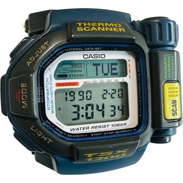 【美品】CASIO(カシオ)TSX-1300 サーモセンサー デジタル腕時計 ヴィンテージ クォーツ ゴムバンド