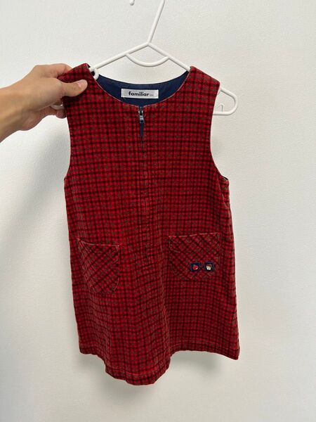 ファミリア 服 ワンピース チェック柄 赤 100 2歳3歳 スカート FAMILIAR