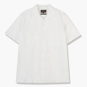 ★美品★ビームスプラスBEAMS PLUSコットンリネンショートスリーブオープンカラーシャツSホワイトWHITE/白/半袖シャツ