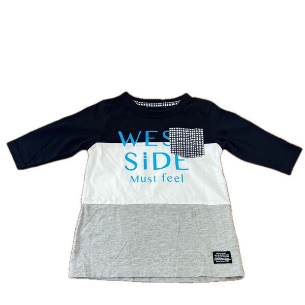 Tシャツ カットソー グレー 五分袖 ロンT 130センチ 配色使いポケット付き