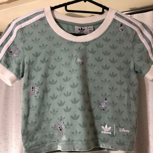 adidas リンガーt Disney スティッチ Tシャツ グリーン adidasラインtシャツ ショート丈 アディダス