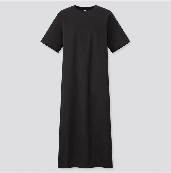 ユニクロ マーセライズコットンロングTワンピース(半袖)BLACK XL