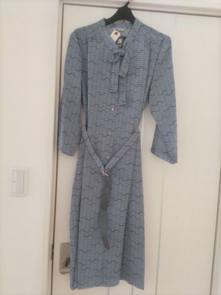 新品 シニア 半袖ワンピース リボン ベルト 七分袖