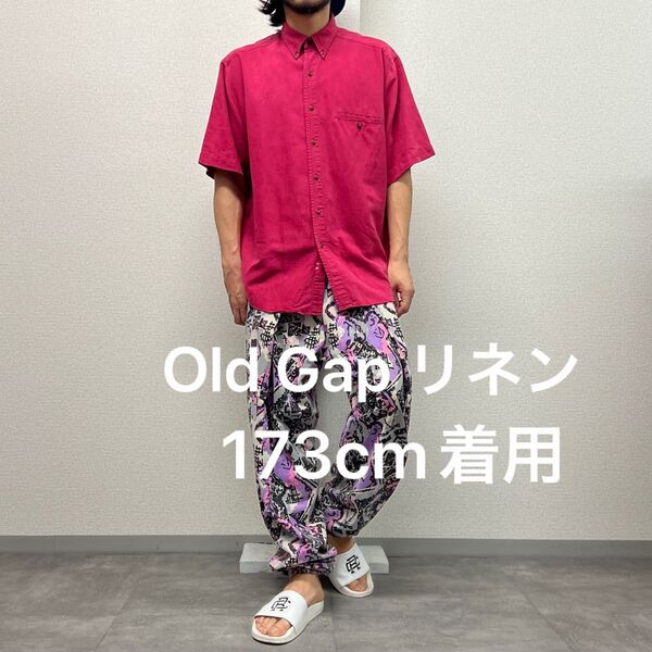 Old Gapオールドギャップリネン半袖シャツピンク古着USAアメリカヴィンテージ