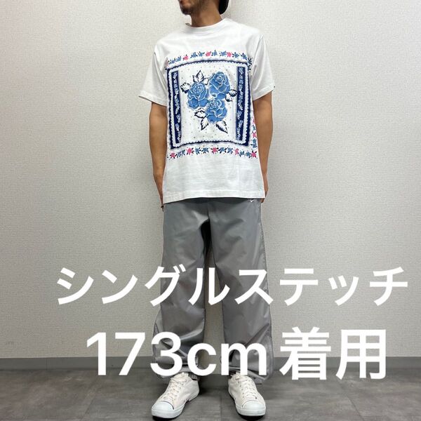 90sシングルステッチ花フラワーデザインTシャツヴィンテージアート古着グッドプリントUSAアメリカ