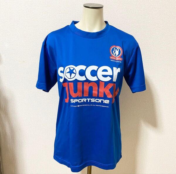 スポーツウェア 半袖 サッカー フットサル 青色 Tシャツ Mサイズ ポリエステル ブルー 男女兼用