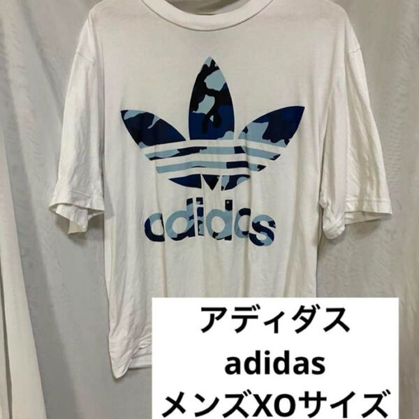 アディダス adidas 半袖Tシャツ トップス メンズ カモフラ デカロゴ ホワイト