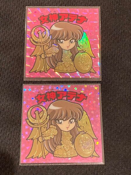 ビックリマン風 自作シール 聖闘士星矢 女神アテナ 星ホロ 角プリ 箔押し セイントセイヤ マイナーシール
