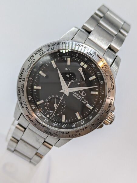 オリエントスター ワールドタイム GMT 自動巻き メンズ 腕時計 黒文字盤 純正SSベルト WZ0011FA