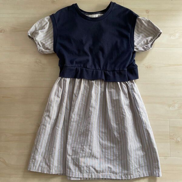 ワンピース キッズ 130 子供服 130 女の子 夏服 半袖 ストライプ