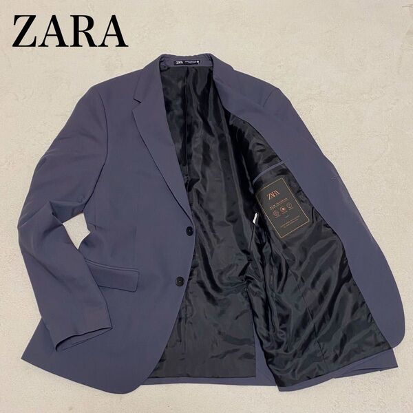 ZARA テーラードジャケット ストレッチ ネイビー ビジネス XLサイズ
