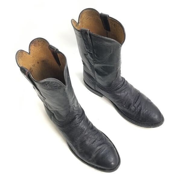 USA製/Vintage☆LUCCHESE/ルケーシー☆オーストリッチ/本革/ウエスタン/ペコスブーツ【10B/27.0-28.0/黒】Leather/Boots/shoes◇bWB90-53