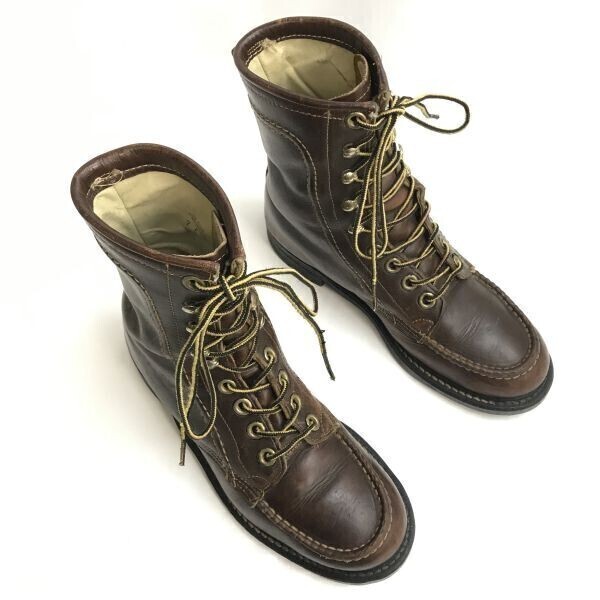 70s-80s USA?/Vintage☆本革/10ホール/レースアップ/ワークブーツ【7E/25.0/茶】187ミリタリー/ビンテージ/Leather/Boots/shoes◇bWB103-06