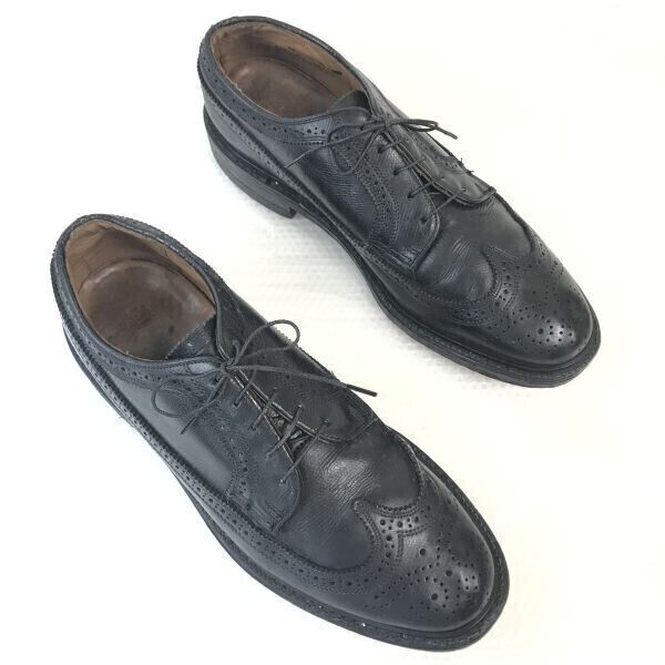 USA製/70s-80s?ビンテージ☆IBILEY'S☆CAT'S PAWヒール/シボ本革/ロングウイングチップ【9.5D/27.0-27.5/黒/BLACK】dress shoes◇bi-153