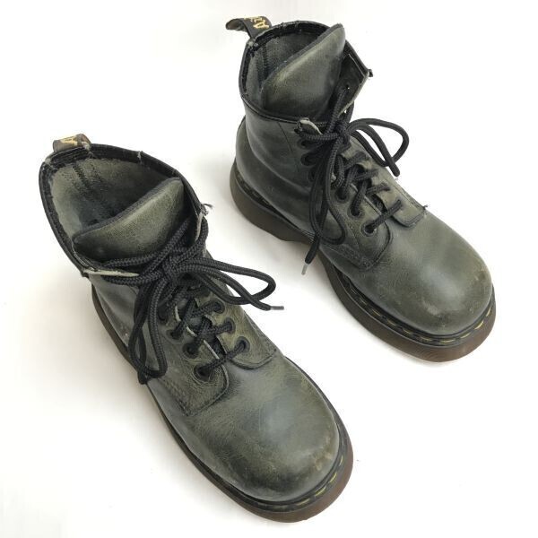 80s-90s/イングランド製☆Dr. Martens☆8ホールブーツ【24.0-25.0程度/UK6相当/green/暗緑】8 EYEBOOT/1460/Leather/Boots/shoes◇bWB93-32