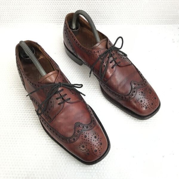 70s-80s?Vintage/英国製☆KSHOES/ケーシューズ☆フルブローグ/ウイングチップ【7.5/26.0/赤茶/brown】ビジネスLeather/dress/shoes◇bC-094
