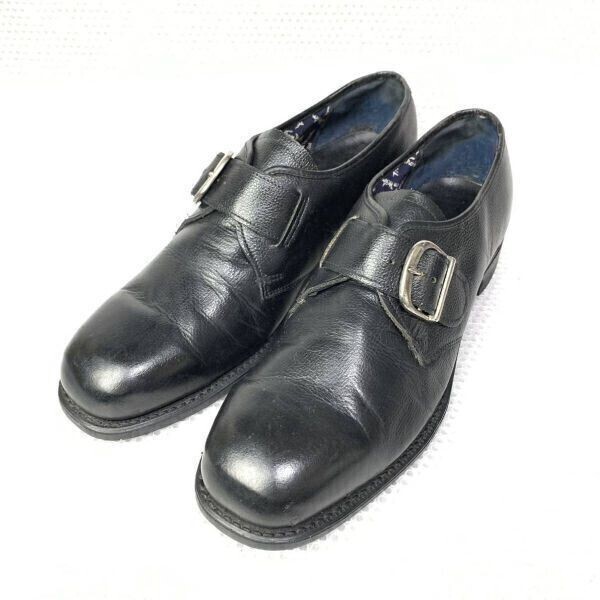 ビンテージ☆トムマッキャン Thom McAn☆サイズ9C☆26.0~26.5cm☆モンクストラップ スチールトゥ レザーシューズ☆黒 ブラック△6-40