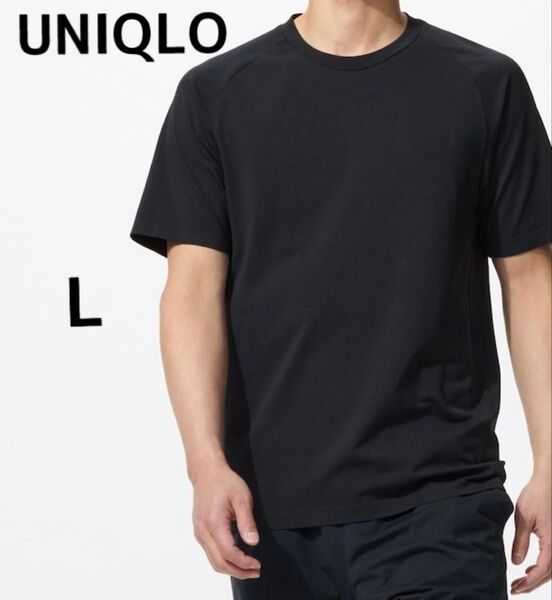 UNIQLO ユニクロ ドライEXクルーネックT(半袖)黒 メッシュTシャツ L メッシュTシャツ スポーツTシャツ 美品