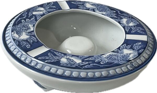 昭和レトロ 有田焼 灰皿 陶器 青色模様 インテリア 古物 フラワーベース 花器 コレクション 美品