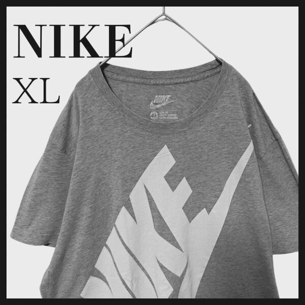 NIKE ナイキXL グレー ビッグロゴプリント メンズTシャツ