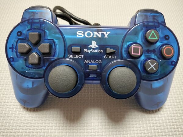 PS2 SONY純正 コントローラー オーシャンブルー デュアルショック2 【動作品】 0512-03