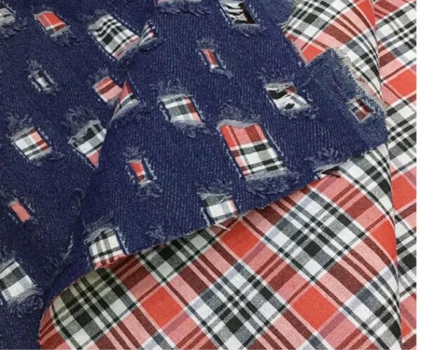 デニム 赤 チェック リバーシブル 30cm 布