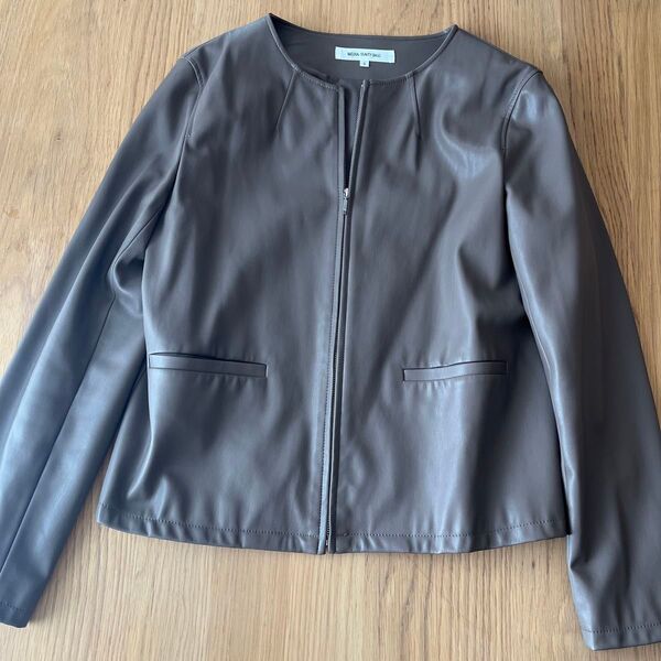 NATURAL BEAUTY BASIC ノーカラージャケット ブラウン L